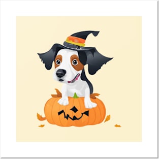 A cute dog in pumpkin celebrating Halloween Posters and Art